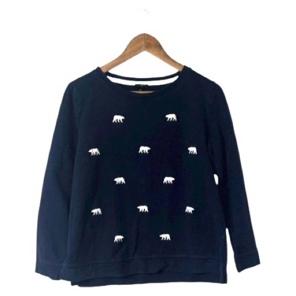 Talbots Navy Blue Polar Bear Pullover Sweatshirt Top Embroidery Size Medium